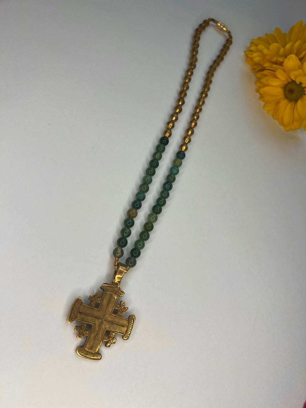 Adiy gold brass cross with natural stone