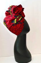 Load image into Gallery viewer, African print head wrap medium size red&amp;black
