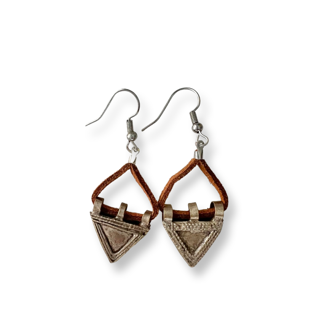 Vintage brass art triangle earrings
