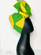Load image into Gallery viewer, African print head wrap green and yellow small size
