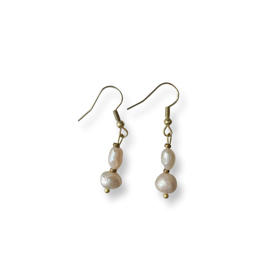 pearl & brass drop earrings