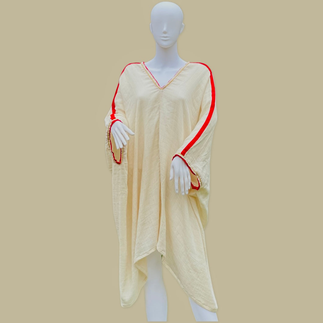Reyemenen edition oversized dress ivory,red stripes and gold finishing