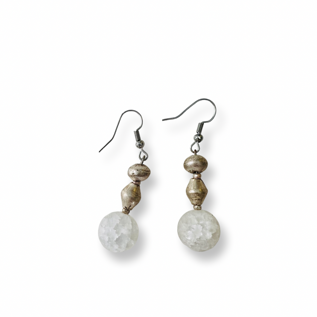 quartz crystal bead with brass drop earrings