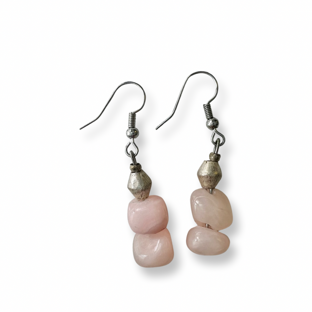 rose quartz &brass drop earrings