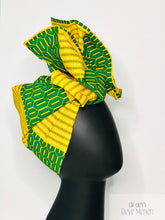 Load image into Gallery viewer, African print head wrap green and yellow small size
